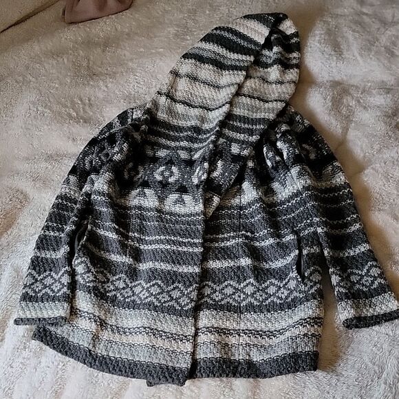 Cynthia Rowley Chunky fair isle knit wool alpaca blend‎ thick hooded duster sz M - Picture 1 of 10